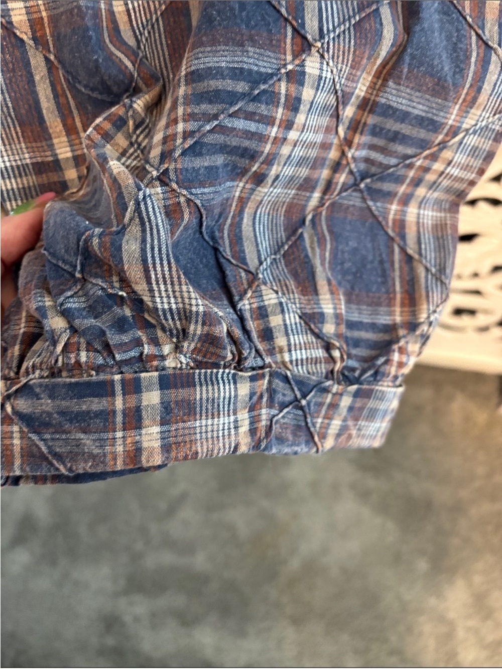 New Oli & Hali Navy Washed Plaid Cabin Kind Terry Patchwork Pants | Large - Picture 15 of 16